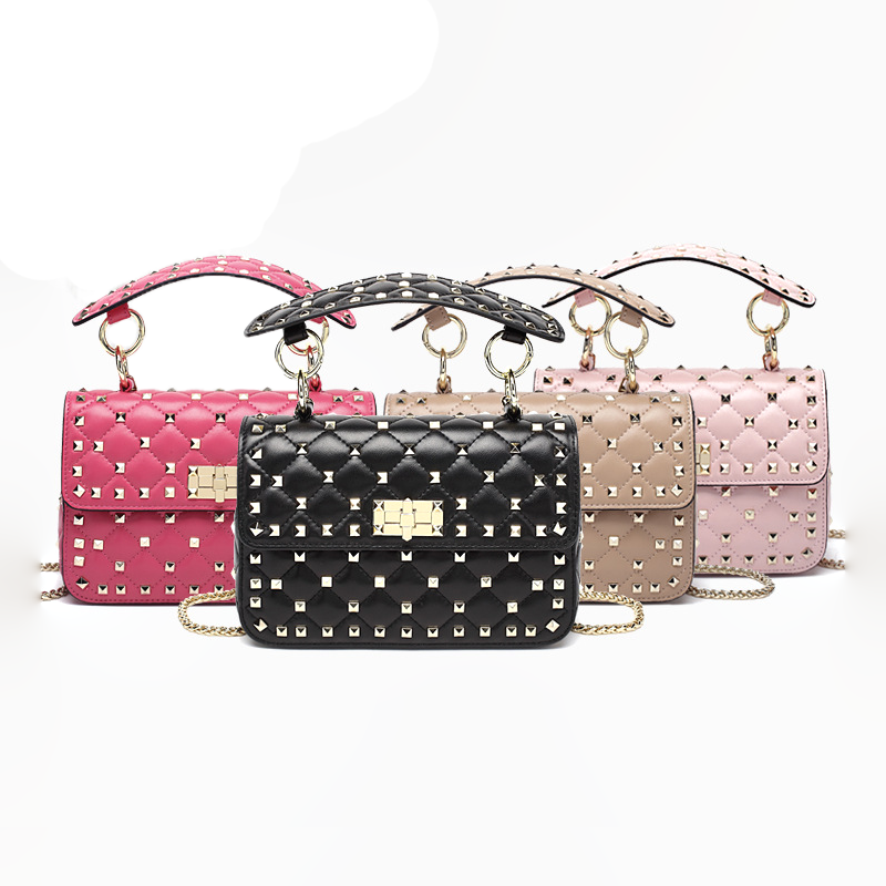 Lambskin Quilted Chain Shoulder Bag with Rivet-Multiple Color Options