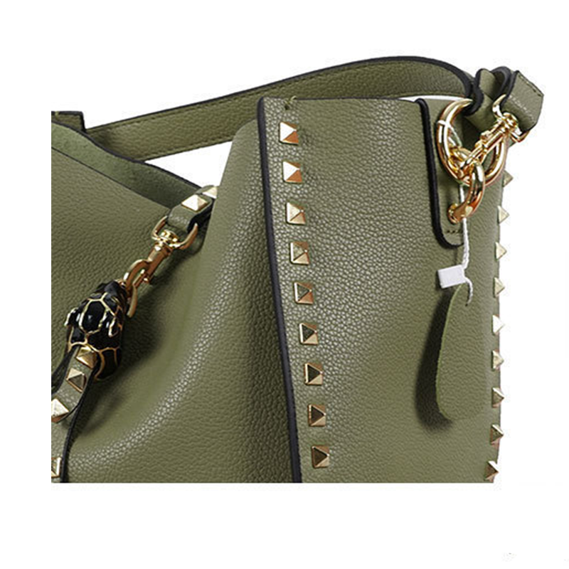 Top-Grain Leather Gothic Rivet Bucket Bag-Premium Metal Hardware