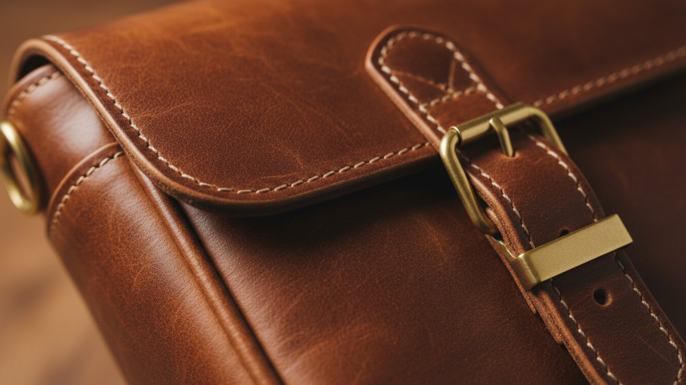close-up-of-full-grain-leather-fine-stitching-and-polished-brass-hardware
