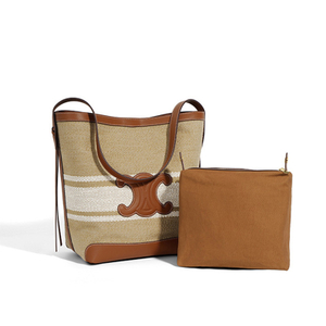 Genuine leather small lady tote bag cashmere fabric