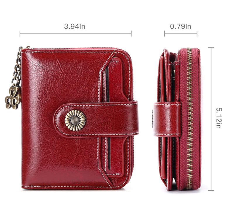 Sunflower Buckle Genuine Leather Purse - size