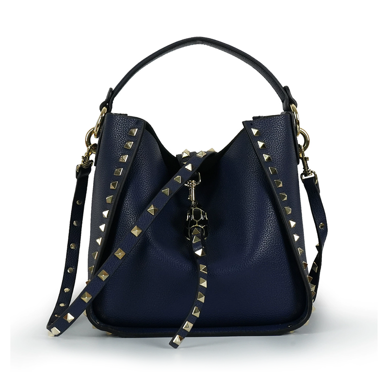 Top-Grain Leather Gothic Rivet Bucket Bag-Gothic Chic