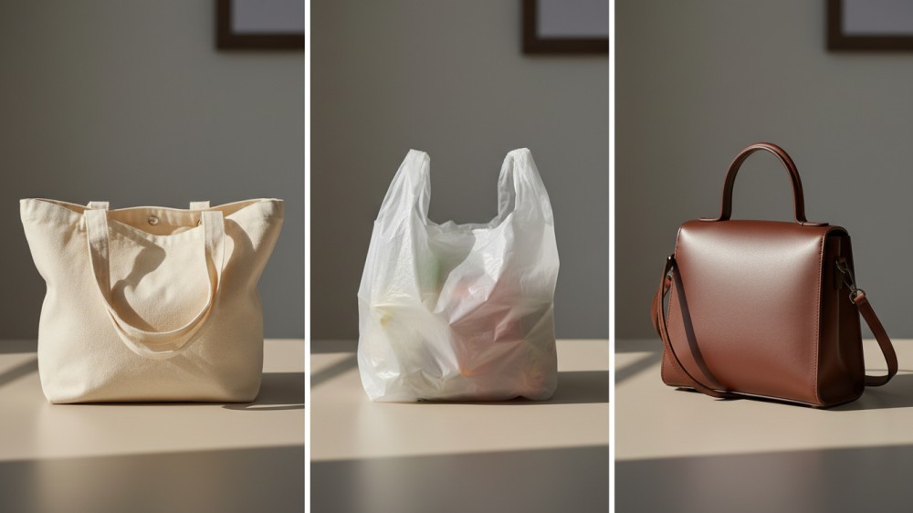 canvas-plastic-and-leather-bags-shown-sidebyside