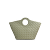 Women's Round Handle Genuine Leather Woven Basket Tote Bag