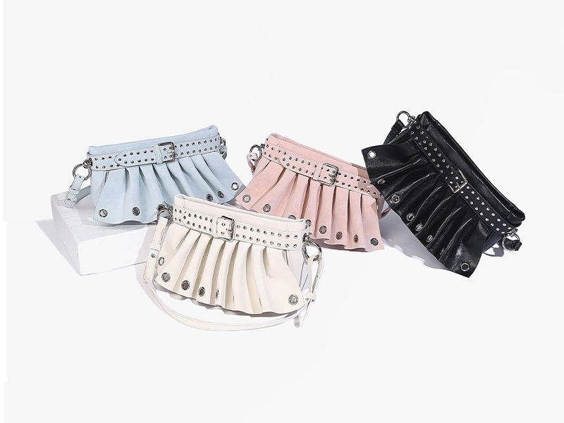 Women's Gathered Punk-Inspired Moto Crossbody Bag-Available in a Diverse Color Palette