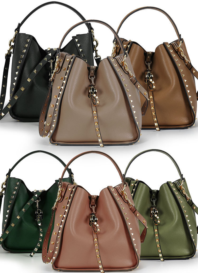 Top-Grain Leather Gothic Rivet Bucket Bag-Multiple Colour Options