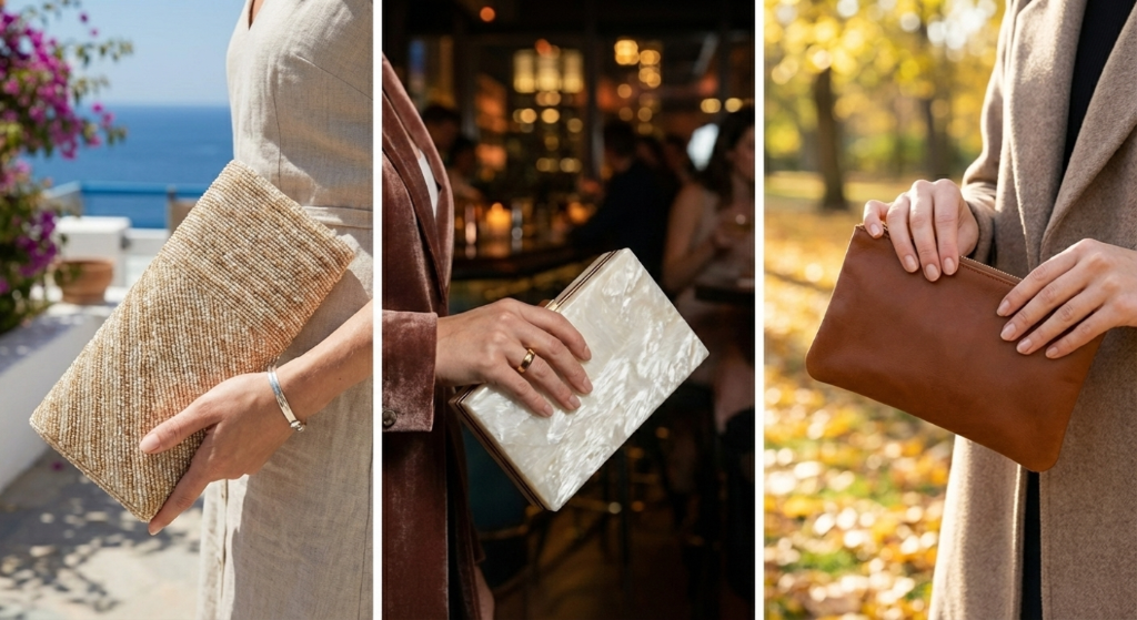 three ways to hold a elegant clutch bag