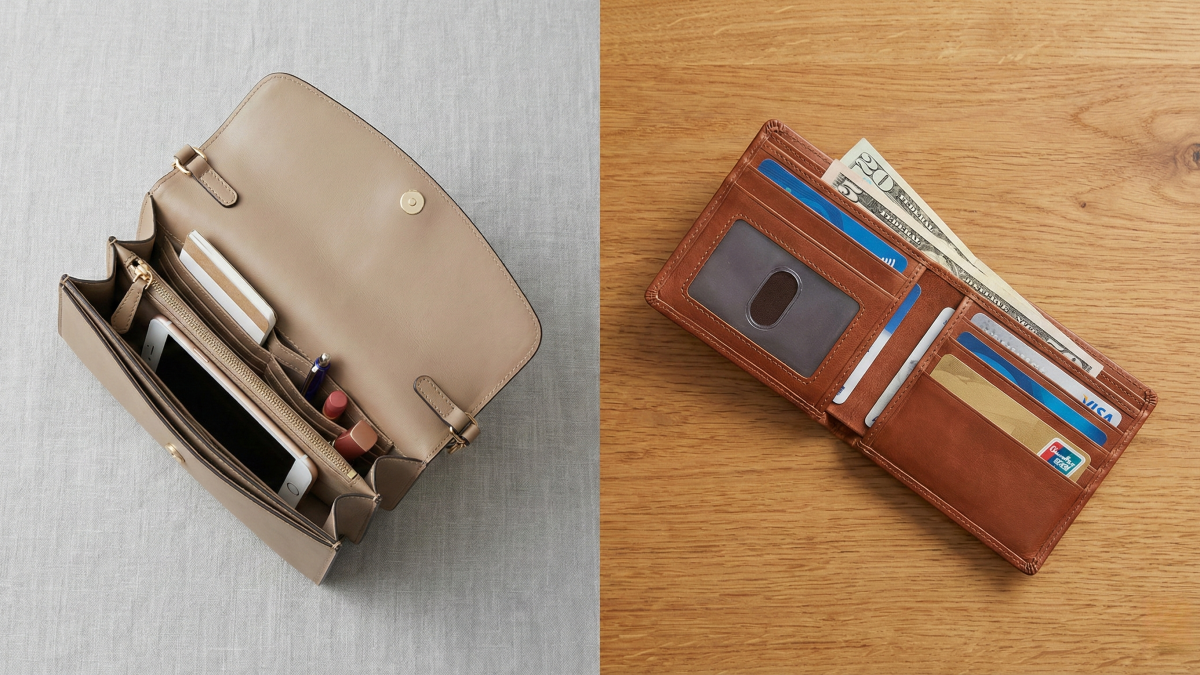 clutch bag and wallet - interior structure comparison