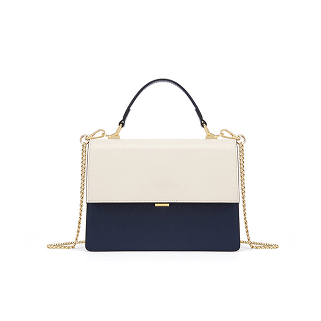 White Female PU Leather Crossbody Bag Sling with Chain