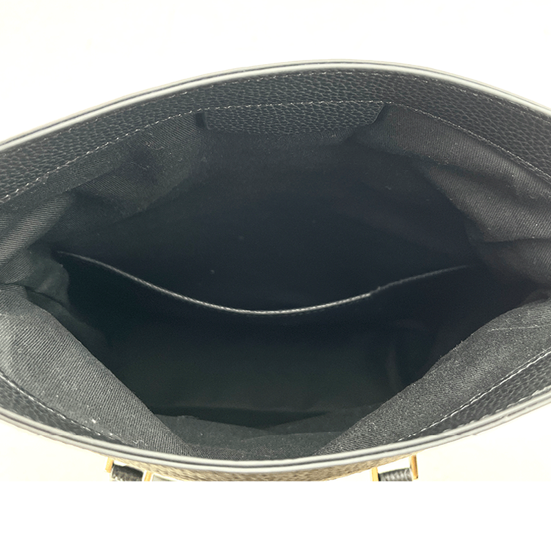 Pure black leather crossbody commuter laptop bag-Large Main Pocket Space 