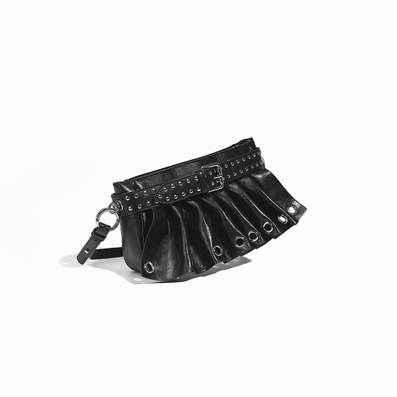 Women's Gathered Punk-Inspired Moto Crossbody Bag-Chic Gathered Body