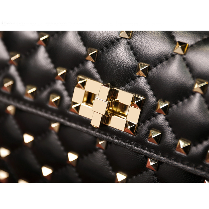 Lambskin Quilted Chain Shoulder Bag with Rivet-Premium Hardware & Rivet Embellishments