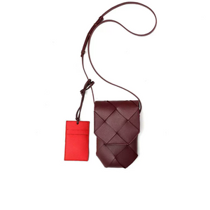 Intrecciato Leather Mini Crossbody Phone Bag with Luggage Tag