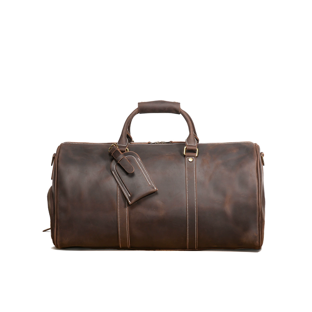 Retro Crazy Horse Leather Duffle Bag with ID Tag
