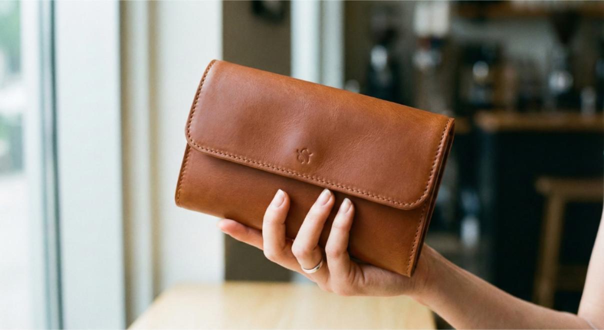 a minimalist leather clutch