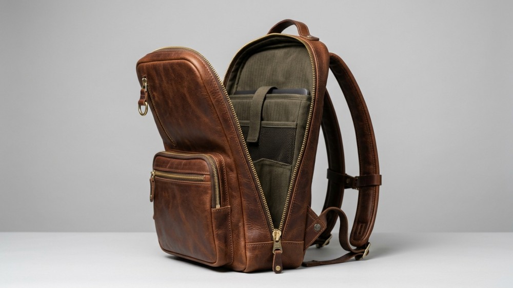 leather-backpack-showing-clamshell-opening-and-hardware