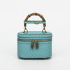Genuine Ostrich Leather Women's Oval Cosmetic Crossbody with Bamboo Handle