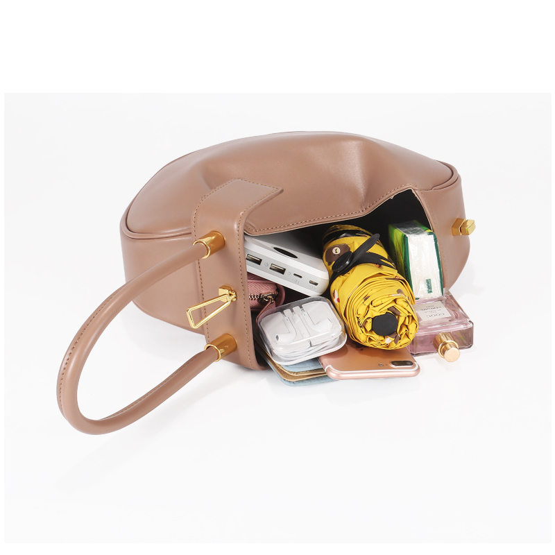 Dual Sizes Nappa Leather Apple-Shaped Concave Triangle Top Handle Shoulder Bag-Holds Your Daily Essentials
