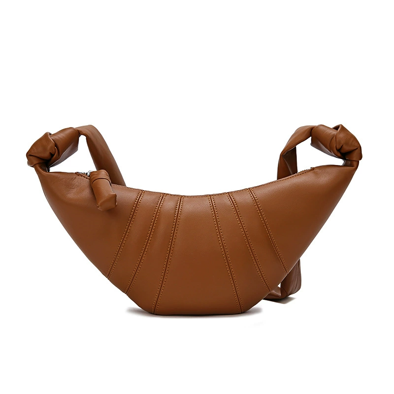 Women's Genuine Leather Minimalst Crescent Crossbody Hobo Bag-crescent shape