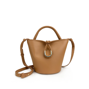 Woven Knot Metal Accent Bucket Crossbody Bag