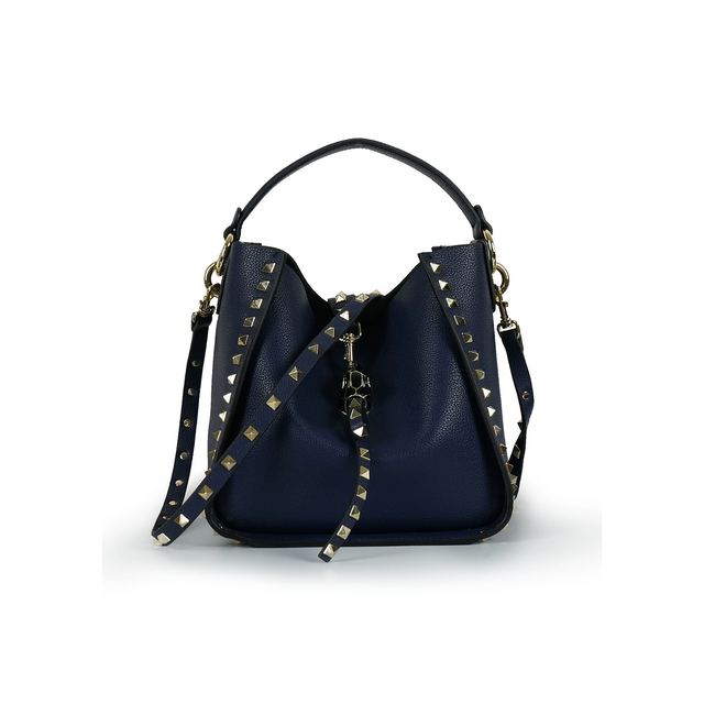 Top-Grain Leather Gothic Rivet Bucket Bag