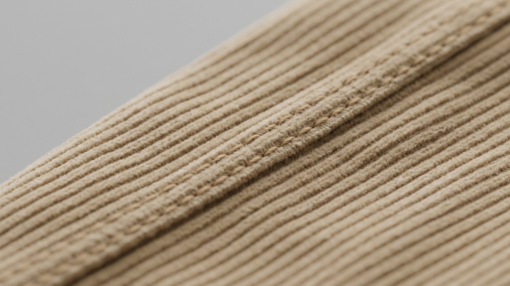 Macro view of corduroy ridges and stitching