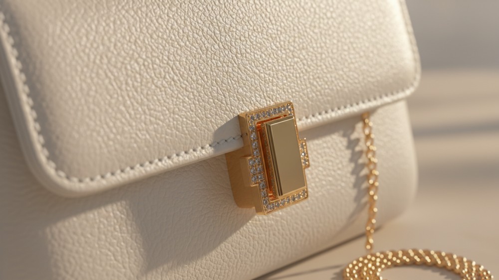 close-up-of-full-grain-white-leather-bridal-clutch-gold-hardware