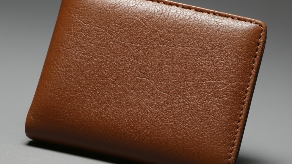 Macro shot of heavily processed genuine leather, uniform texture.