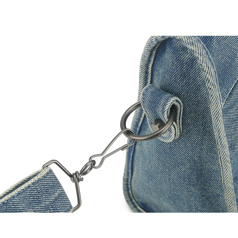 Washed & Distressed Biker-Style Denim Bag-Sturdy Hardware Connections