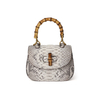 Luxury Python Leather Women's Top Handbag With Bamboo Handle