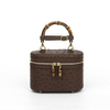 Genuine Ostrich Leather Women's Oval Cosmetic Crossbody with Bamboo Handle