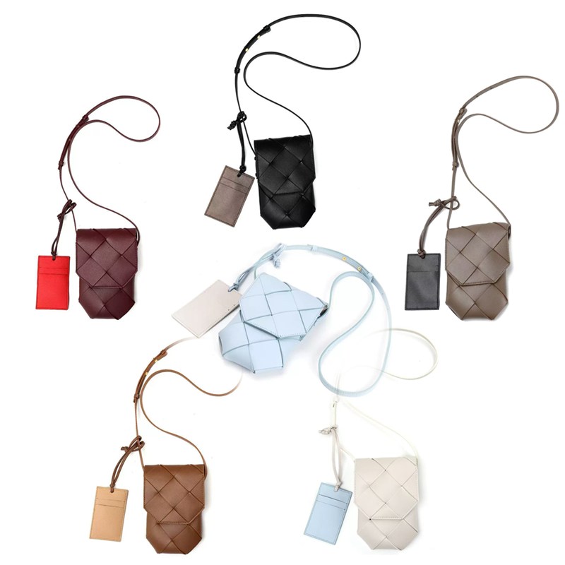 Intrecciato Leather Mini Crossbody Phone Bag with Luggage Tag-Multiple Colour Options