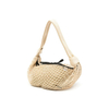Crescent-Shaped Genuine Leather Crossbody Bag with Woven Net Overlay
