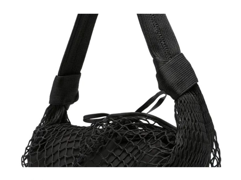 Casual Crescent-Shaped Genuine Leather Crossbody Bag with Woven Net Overlay-Integrated Netting Body