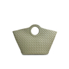 Women's Round Handle Genuine Leather Woven Basket Tote Bag