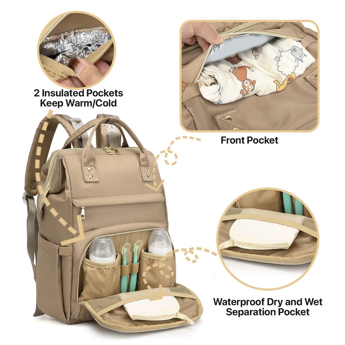 Heart Pattern Large Capacity Waterproof Diaper Backpack with Foldable Pad-Thermal Insulated Pockets And Dry/Wet Separation