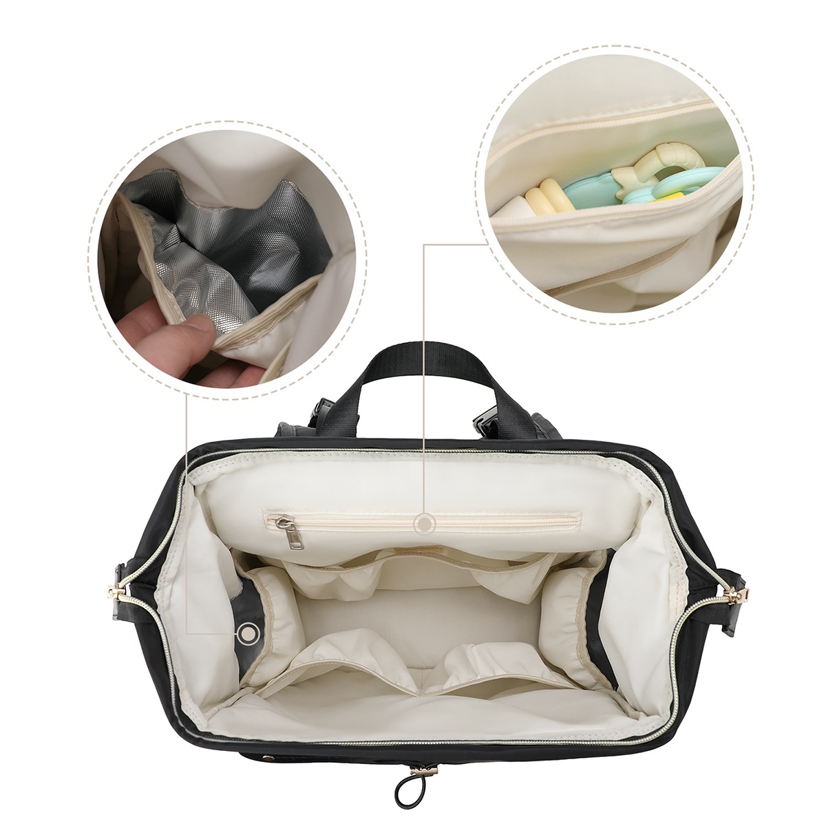 Waterproof Quilted Polyester Mommy Diaper Backpack-Insulated Bottle Storage