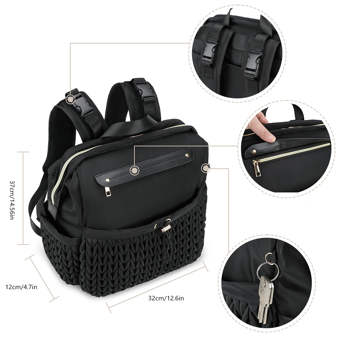 Waterproof Quilted Polyester Mommy Diaper Backpack-More Thoughtful Design Details