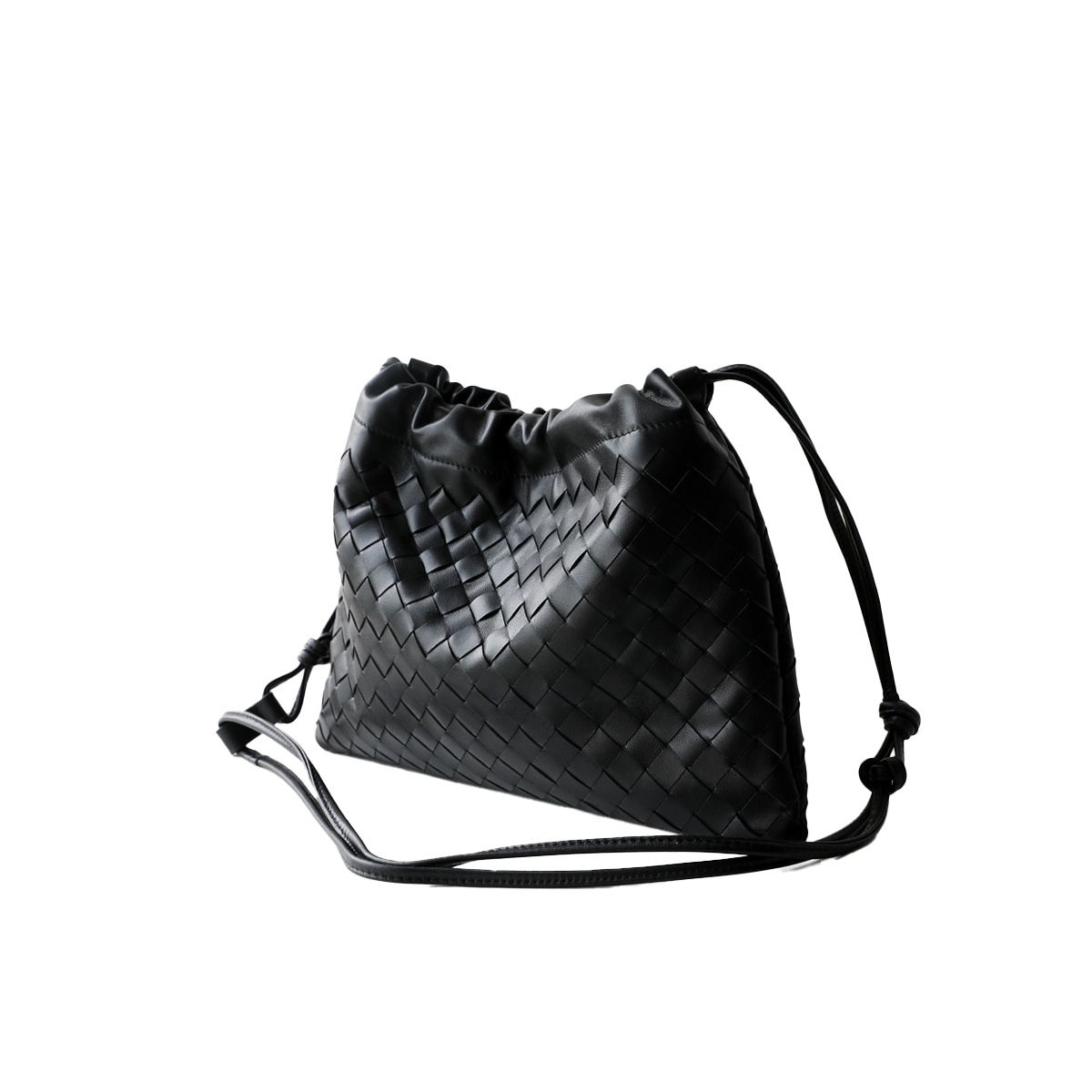 Woven Sheepskin Dumpling Bag | Genuine Leather Drawstring Bag-Soft Dumpling Silhouette