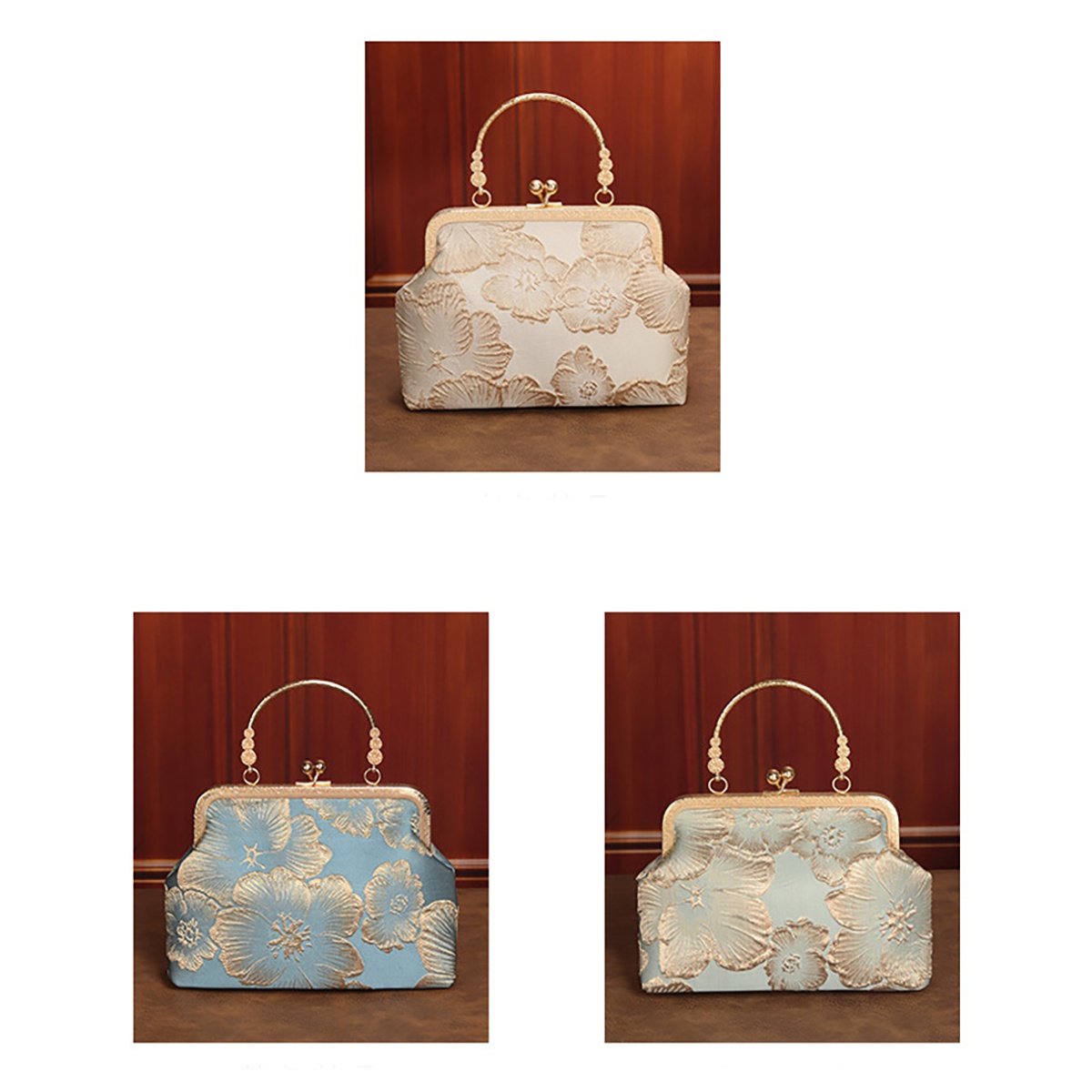 Chinese Style Kiss Lock Floral Shell Evening Bag with Pearl Chain -Available In Multiple Colors