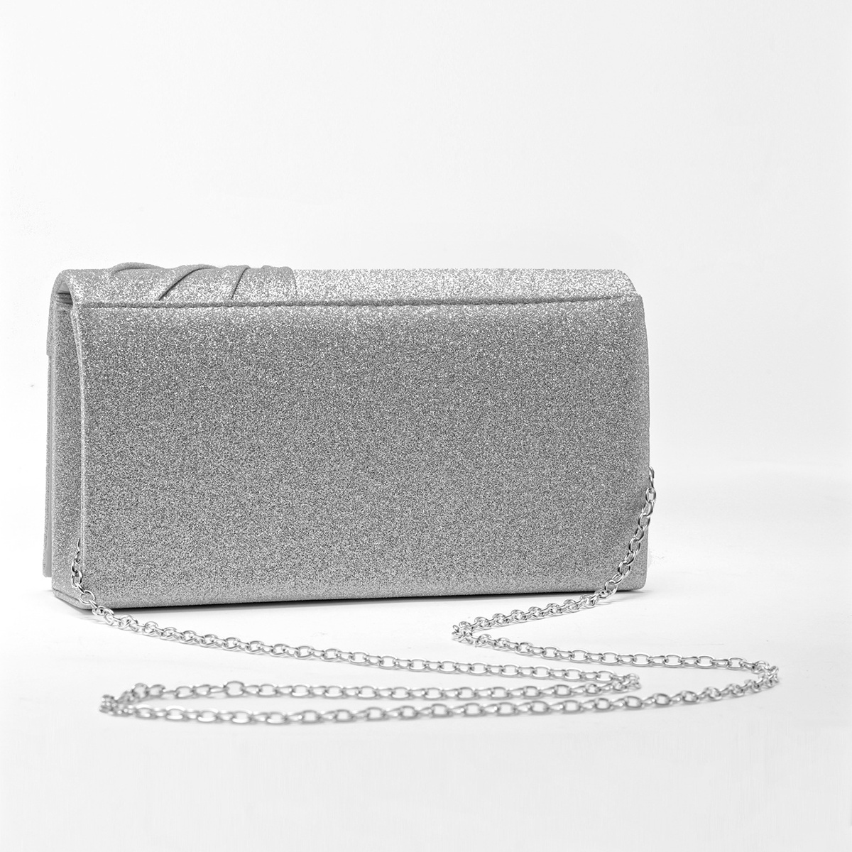 Bow Ruched Glitter Evening Clutch Bag for Weddings & Parties-Includes Detachable Chain Strap