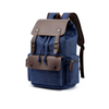 Vintage Washed Canvas Laptop Backpack with Leather-Look Trim and Multiple Pockets