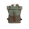 Vintage Waxed Canvas Laptop Backpack with Leather Trim and Buckled Front Pocket