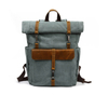 Vintage Canvas Roll-Top Laptop Backpack with Buckled Front Storage Pocket