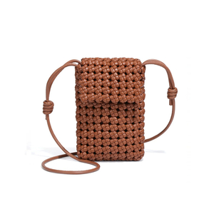 Handcrafted Textured Woven Leather Mini Sling Bag with Drawstring Knot Shoulder Strap