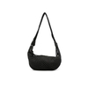 Crescent-Shaped Genuine Leather Crossbody Bag with Woven Net Overlay