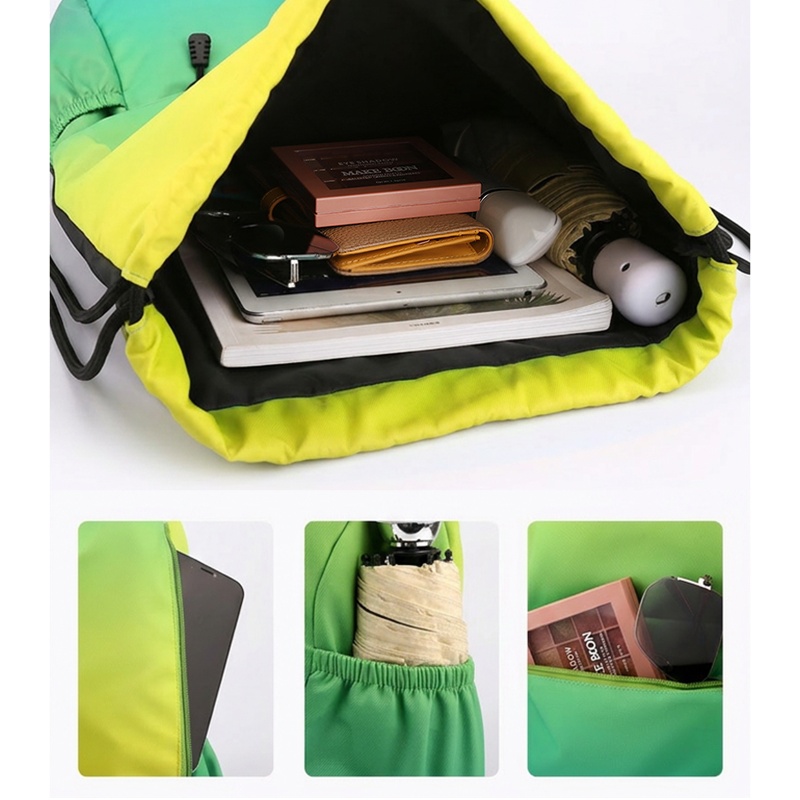 Gradient Nylon Sports Drawstring Backpack Bag-Multi-Compartment Storage Gradient Nylon Sports Drawstring Backpack Bag-Multi-Compartment Storage