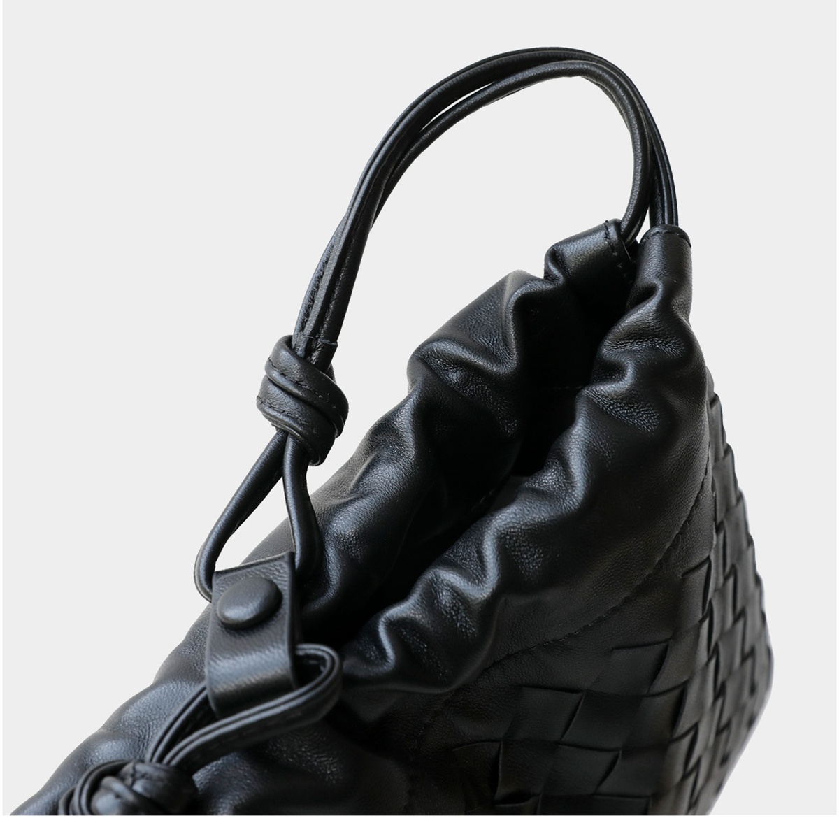 Woven Sheepskin Dumpling Bag | Genuine Leather Drawstring Bag-Secure Drawstring Closure