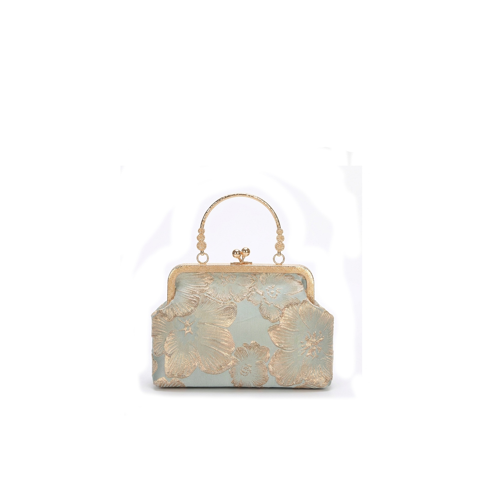 Chinese Style Kiss Lock Floral Shell Evening Bag with Pearl Chain