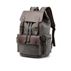 Vintage Washed Canvas Laptop Backpack with Leather-Look Trim and Multiple Pockets